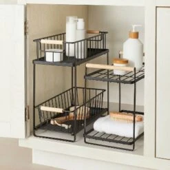 Wood Handle Tiered Vanity Organizer Black - Brightroomâ„¢